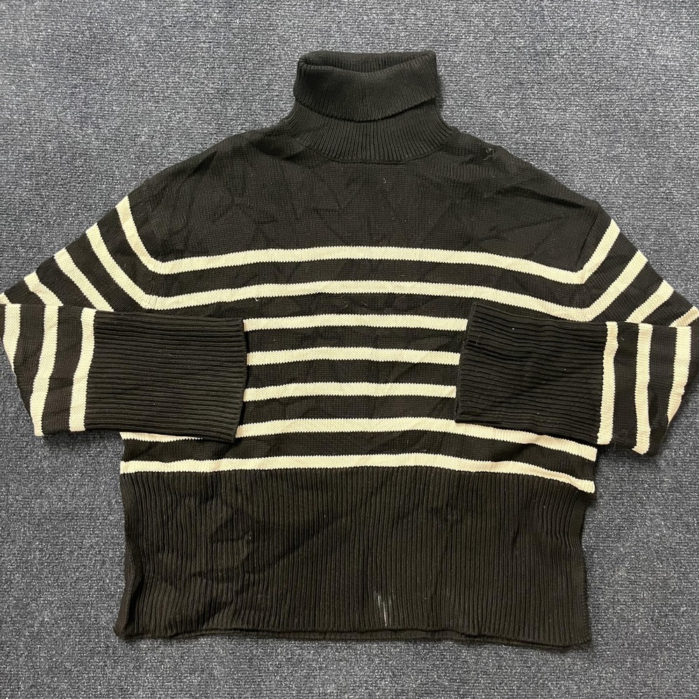 Gap Sweater‎ Womens Small Tall Black Striped Turtleneck Cotton Knit Pullover